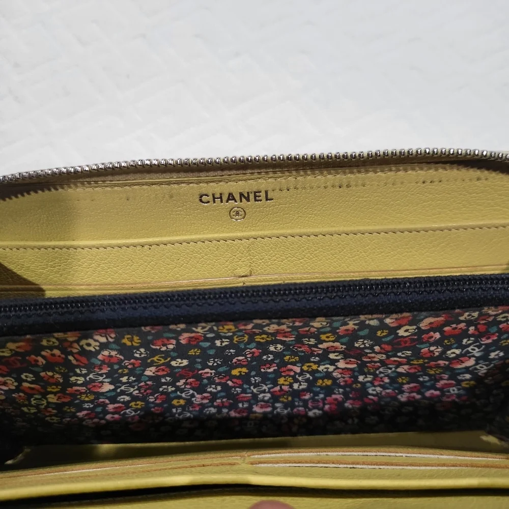 Chanel 25th Anniversary Yellow Goatskin Long Wallet Lucky Clover Logo
